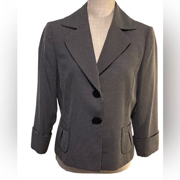 Tahari Black & White Houndstooth Blazer Jacket | Classic Career Workwear Medium - Picture 9 of 10
